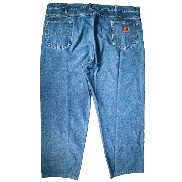 Carhartt Jeans Mens 46 Blue Denim Relaxed Fit Cotton Work Pants B17 Workwear - Picture 2 of 9